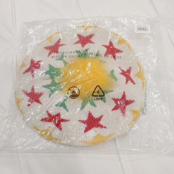 HBC Stripes + Color Me Courtney shimmer stars pompom beret hat - Picture 5 of 6